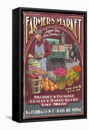 Farmers Market Vintage Sign-Lantern Press-Framed Stretched Canvas