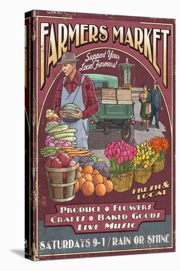 Farmers Market Vintage Sign-Lantern Press-Stretched Canvas