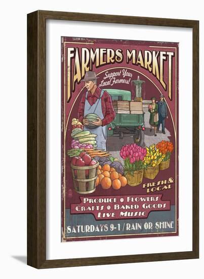 Farmers Market Vintage Sign-Lantern Press-Framed Art Print