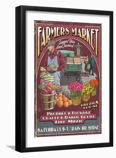 Farmers Market Vintage Sign-Lantern Press-Framed Art Print