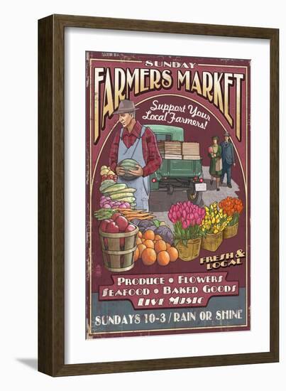 Farmers Market - Vintage Sign-Lantern Press-Framed Art Print