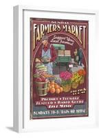 Farmers Market - Vintage Sign-Lantern Press-Framed Art Print