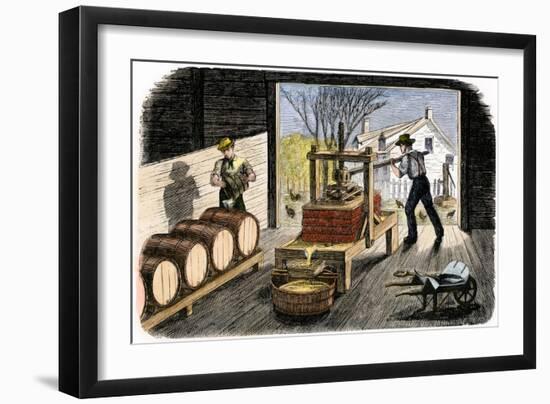 Farmers Pressing Apples to Make Cider, 1800s-null-Framed Giclee Print