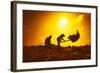 Farmers Silhouettes at Sunset. Rice Grain Threshing during Harvest Time in Northern Thailand-Banana Republic images-Framed Photographic Print