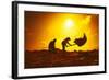 Farmers Silhouettes at Sunset. Rice Grain Threshing during Harvest Time in Northern Thailand-Banana Republic images-Framed Photographic Print