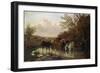 Farmhorses Watering in a Wooded River Landscape-Henry Thomas Alken-Framed Giclee Print
