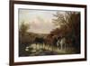 Farmhorses Watering in a Wooded River Landscape-Henry Thomas Alken-Framed Giclee Print