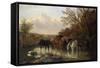Farmhorses Watering in a Wooded River Landscape-Henry Thomas Alken-Framed Stretched Canvas