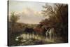 Farmhorses Watering in a Wooded River Landscape-Henry Thomas Alken-Stretched Canvas