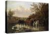 Farmhorses Watering in a Wooded River Landscape-Henry Thomas Alken-Stretched Canvas
