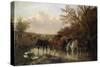 Farmhorses Watering in a Wooded River Landscape-Henry Thomas Alken-Stretched Canvas