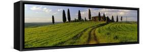 Farmhouse and Cypress Trees Near Pienza, Tuscany, Italy, Europe-Lee Frost-Framed Stretched Canvas