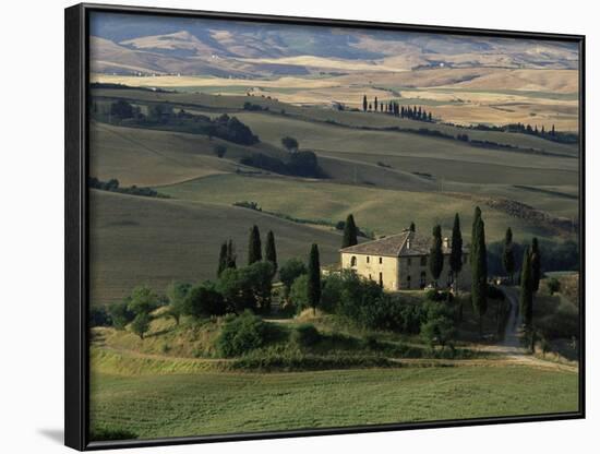 Farmhouse and Cypress Tres in the Earning Morning, San Quirico d'Orcia, Tuscany, Italy-Ruth Tomlinson-Framed Photographic Print