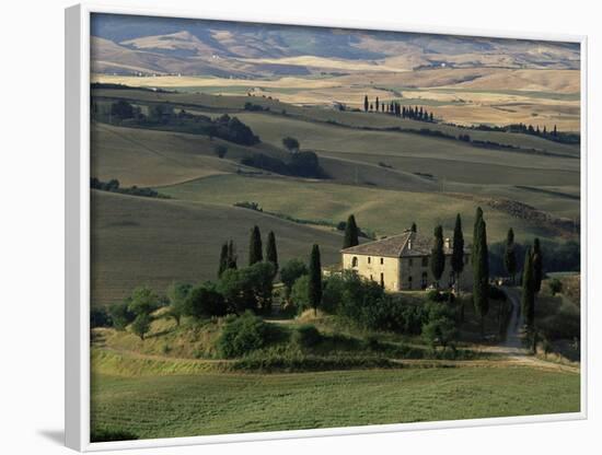 Farmhouse and Cypress Tres in the Earning Morning, San Quirico d'Orcia, Tuscany, Italy-Ruth Tomlinson-Framed Photographic Print