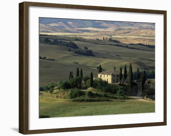 Farmhouse and Cypress Tres in the Earning Morning, San Quirico d'Orcia, Tuscany, Italy-Ruth Tomlinson-Framed Photographic Print