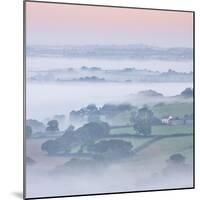 Farmhouse and Mist Covered Countryside, Stockleigh Pomeroy, Devon, England. Autumn (September)-Adam Burton-Mounted Photographic Print