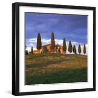 Farmhouse and Trees Near Pienza, Siena Province, Tuscany, Italy, Europe-John Miller-Framed Photographic Print