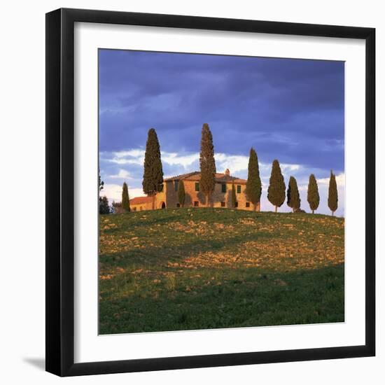 Farmhouse and Trees Near Pienza, Siena Province, Tuscany, Italy, Europe-John Miller-Framed Photographic Print