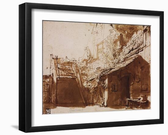 Farmhouse in Light and Shadow-Rembrandt van Rijn-Framed Giclee Print