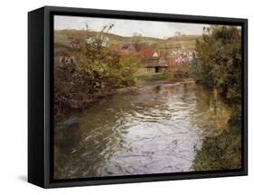 Farmhouses on the Banks of a Stream-Thaulow Frits-Framed Stretched Canvas