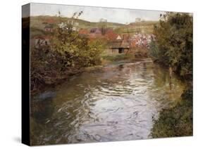 Farmhouses on the Banks of a Stream-Thaulow Frits-Stretched Canvas