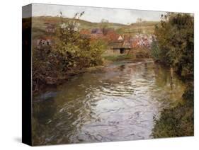 Farmhouses on the Banks of a Stream-Thaulow Frits-Stretched Canvas