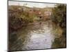 Farmhouses on the Banks of a Stream-Thaulow Frits-Mounted Premium Giclee Print