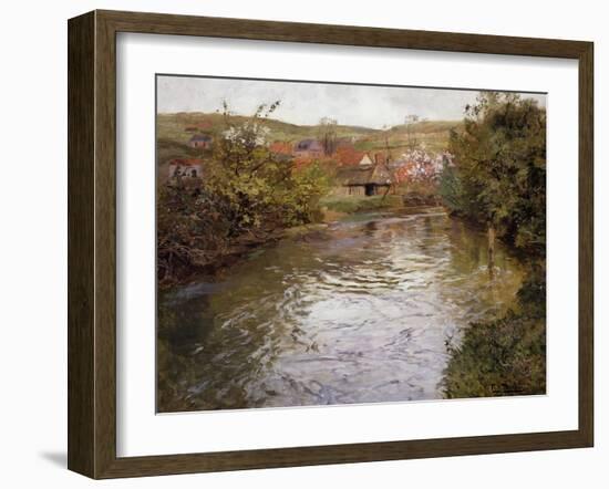 Farmhouses on the Banks of a Stream-Fritz Thaulow-Framed Giclee Print