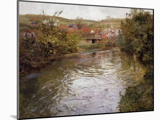 Farmhouses on the Banks of a Stream-Fritz Thaulow-Mounted Giclee Print