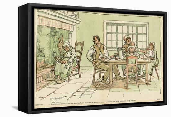 Farming Family Dine-Eugene Courboin-Framed Stretched Canvas