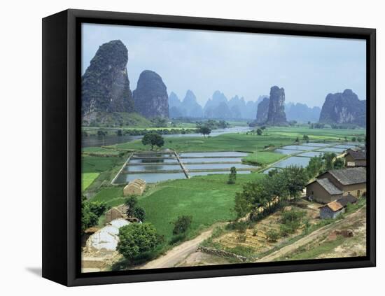 Farmland and Rock Formations of Guangxi, Guilin Province, China-Anthony Waltham-Framed Stretched Canvas