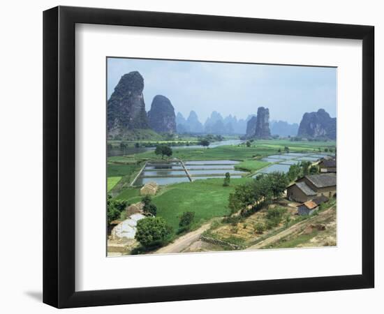 Farmland and Rock Formations of Guangxi, Guilin Province, China-Anthony Waltham-Framed Photographic Print