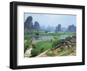 Farmland and Rock Formations of Guangxi, Guilin Province, China-Anthony Waltham-Framed Photographic Print