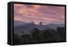 Farmland in Chapada Diamantina National Park with Mist from Cachaca Smoke at Sunset-Alex Saberi-Framed Stretched Canvas