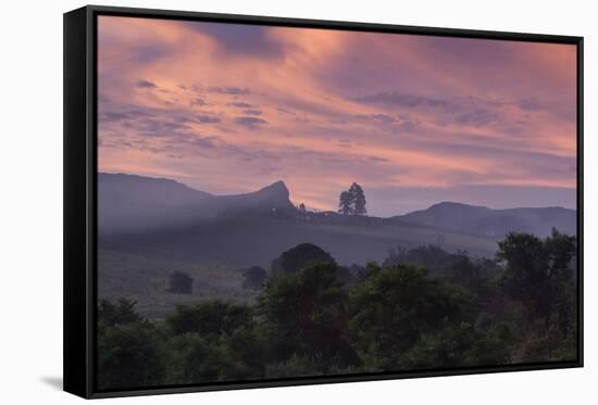 Farmland in Chapada Diamantina National Park with Mist from Cachaca Smoke at Sunset-Alex Saberi-Framed Stretched Canvas