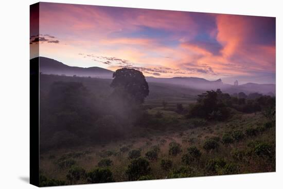 Farmland in Chapada Diamantina National Park with Mist from Cachaca Smoke at Sunset-Alex Saberi-Stretched Canvas