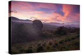 Farmland in Chapada Diamantina National Park with Mist from Cachaca Smoke at Sunset-Alex Saberi-Stretched Canvas