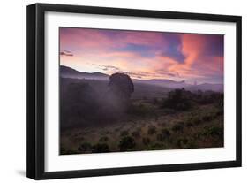 Farmland in Chapada Diamantina National Park with Mist from Cachaca Smoke at Sunset-Alex Saberi-Framed Photographic Print