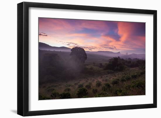 Farmland in Chapada Diamantina National Park with Mist from Cachaca Smoke at Sunset-Alex Saberi-Framed Photographic Print