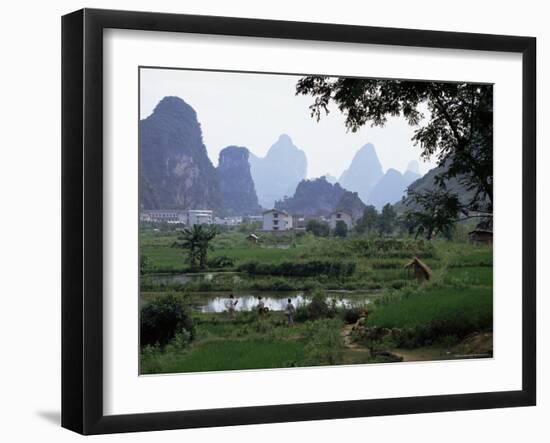 Farmland on Edge of Town, Among the Limestone Towers, Yangshuo, Guangxi, China-Tony Waltham-Framed Photographic Print