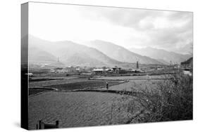 Farmland Paro Valley Bhutan (B/W Photo)-null-Stretched Canvas