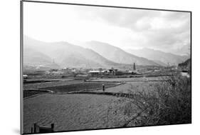 Farmland Paro Valley Bhutan (B/W Photo)-null-Mounted Giclee Print