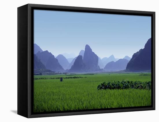 Farmland with the Famous Limestone Mountains of Guilin, Guangxi Province, China-Charles Sleicher-Framed Stretched Canvas
