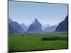 Farmland with the Famous Limestone Mountains of Guilin, Guangxi Province, China-Charles Sleicher-Mounted Photographic Print