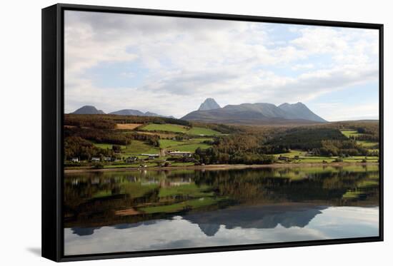 Farms Along the Shores of Balsfjord, Troms, North Norway, Norway, Scandinavia, Europe-David Lomax-Framed Stretched Canvas