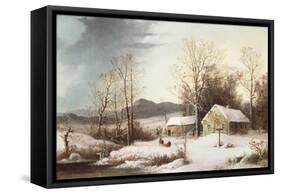 Farmstead in Winter, 1860-Frederic Edwin Church-Framed Stretched Canvas