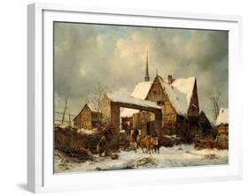 Farmstead in winter-Carl Julius von Leypold-Framed Giclee Print