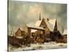 Farmstead in winter-Carl Julius von Leypold-Stretched Canvas