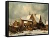 Farmstead in winter-Carl Julius von Leypold-Framed Stretched Canvas