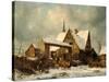 Farmstead in winter-Carl Julius von Leypold-Stretched Canvas